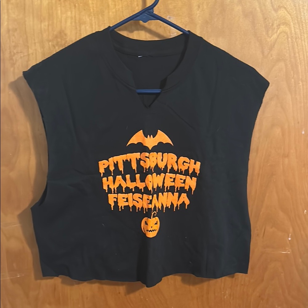 Black Halloween Cropped Sleeveless Top - Picture 1 of 6